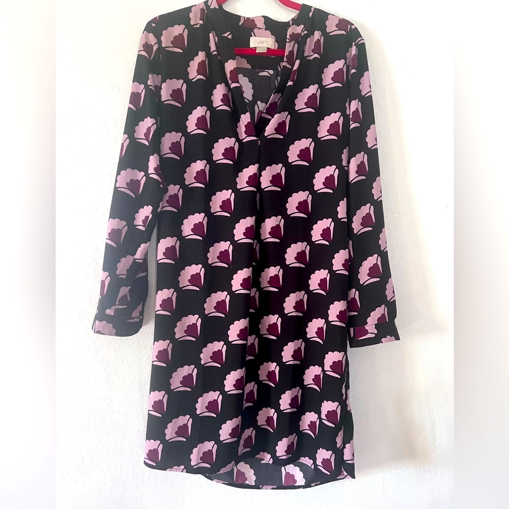 Ann Taylor LOFT Black Print Sheer Midi Dress Sz L